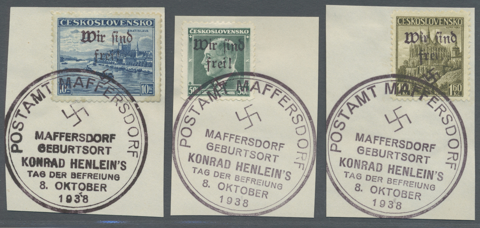 Brfst Sudetenland - Maffersdorf: 1938, 1,20 Kc. Bis 10 Kc. Stadtbilder, 50 H. Benes 1937 Und 1,60 Kc. Kutt - Sudetenland