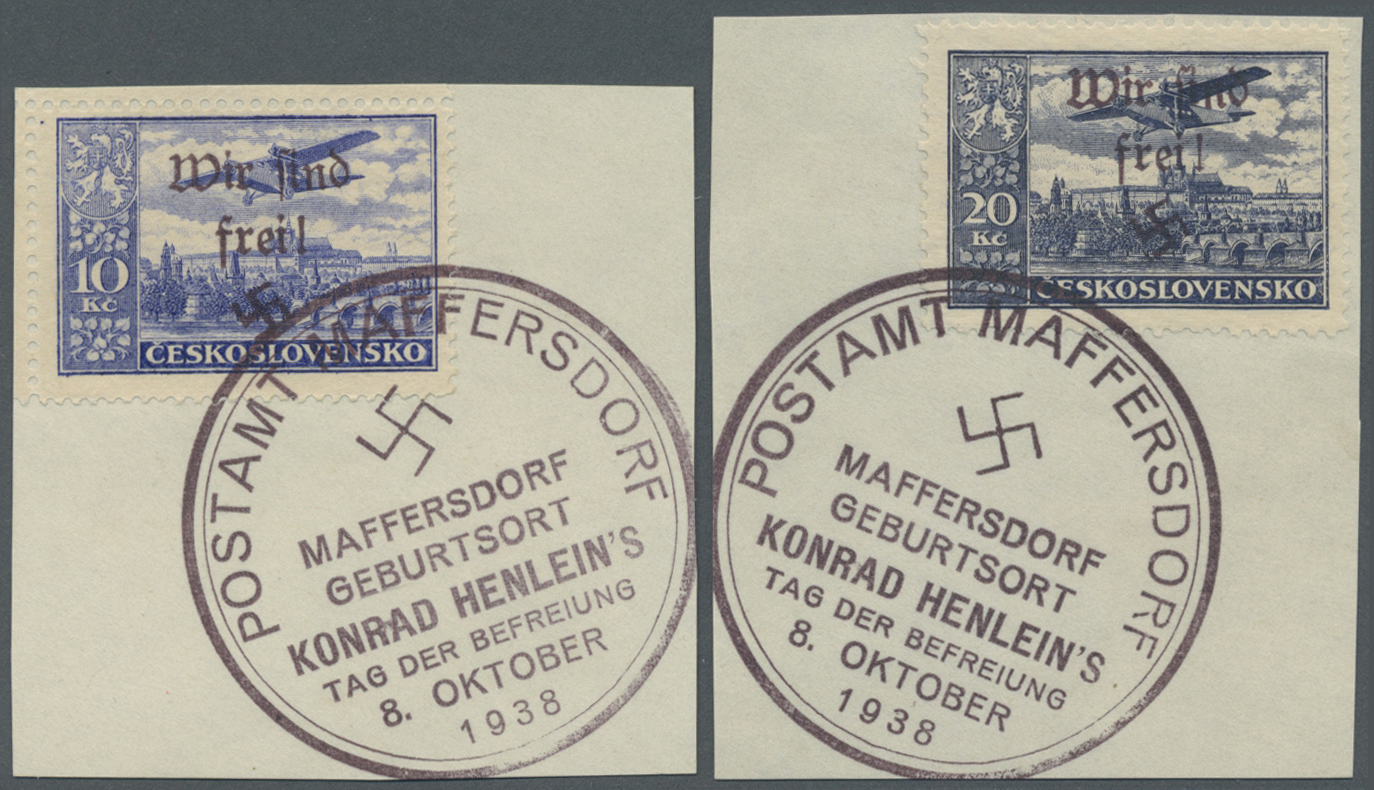 Brfst Sudetenland - Maffersdorf: 1938, 50 H. Bis 20 Kc. Flugpost, Kompletter Satz Auf Acht Kabinettbriefst - Région Des Sudètes