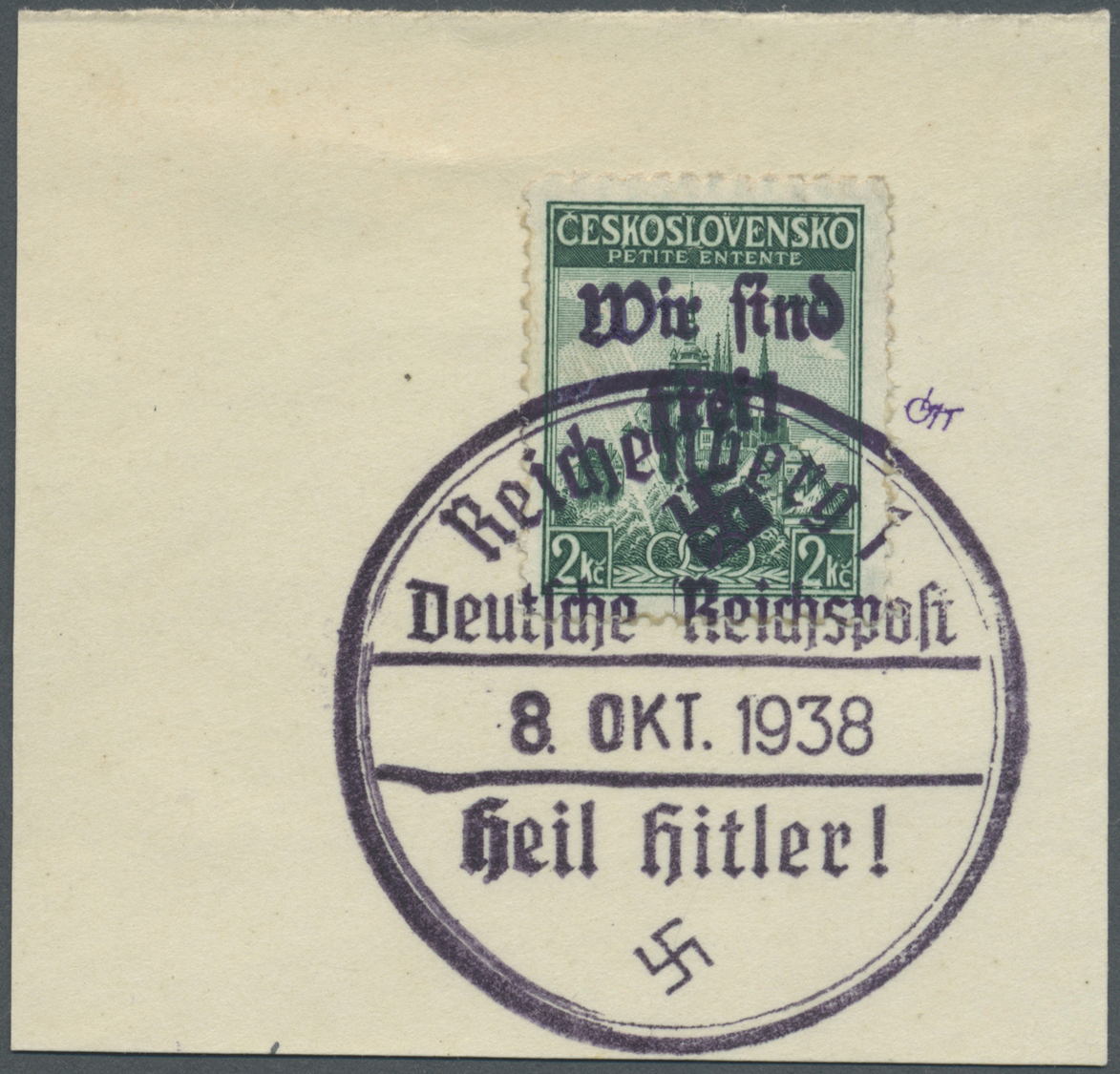 Brfst Sudetenland - Reichenberg: 2 Kc Hradschin Auf Briefstück, Auflage 80 Stück, Signiert U.a. Ott, Osper - Région Des Sudètes