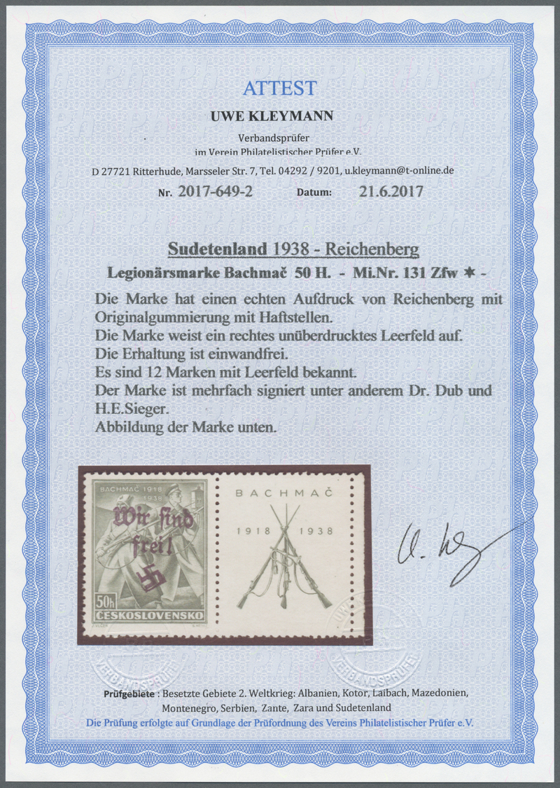 * Sudetenland - Reichenberg: Bachmac Originalgummi Mit Leichten Haftstellen Ansonsten In Einwandfreier - Sudetenland