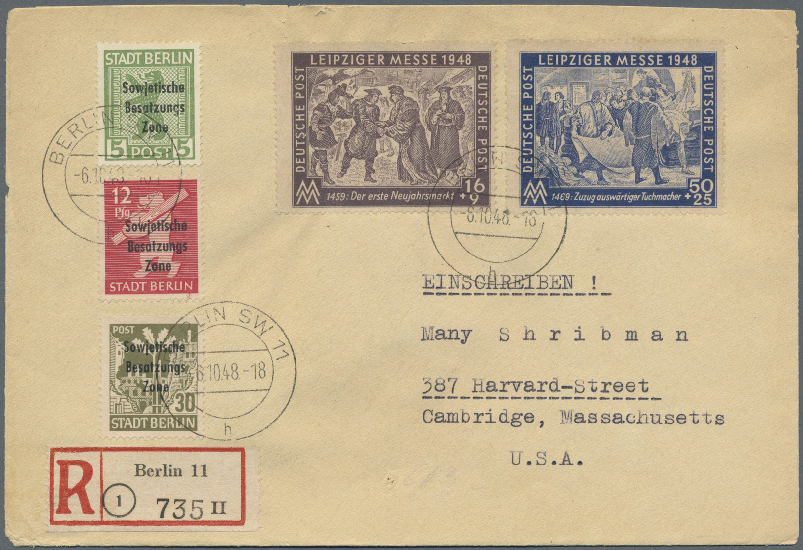 Br Berlin - Vorläufer: 1948, 50 Pfg. Und 16 Pfg. Leipziger Messe Je Komplett Mit Zufrankatur Auf Einsch - Briefe U. Dokumente