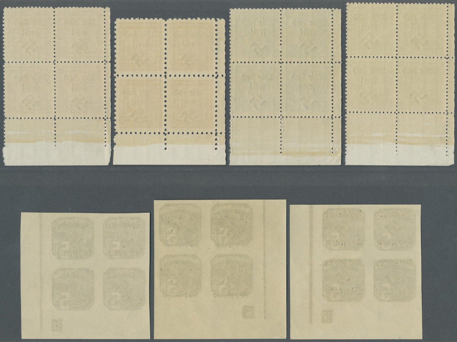 /** Sudetenland - Rumburg: Mi.Nr. 3,6,7,9,25 (3), 26 (2) U. 30 In Insgesamt 10 Eckrandviererblocks Mit V - Région Des Sudètes