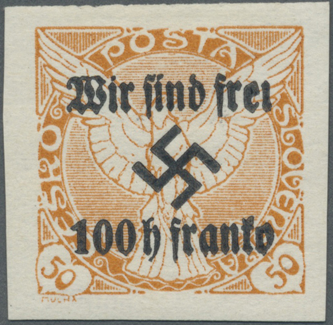 * Sudetenland - Rumburg: 1938, 100 H. Auf 50 H. Zeitungsmarke Mit Aufdrucktyp II (fehlender I-Punkt Au - Région Des Sudètes