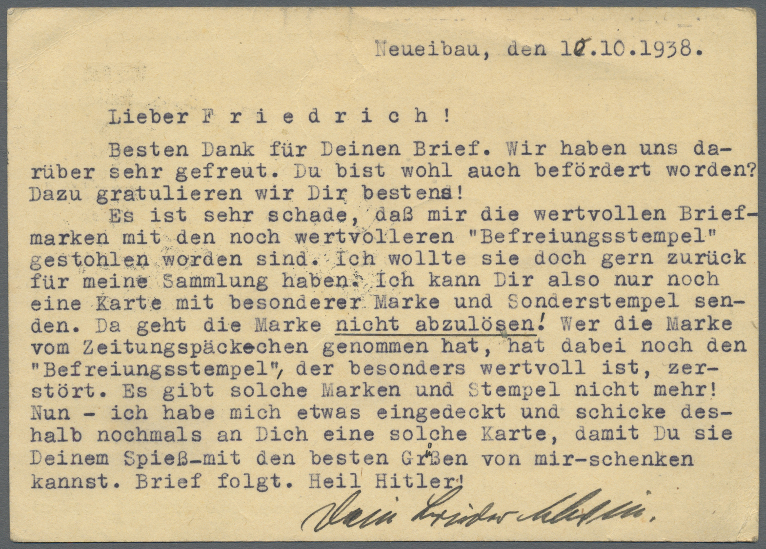 GA Sudetenland - Rumburg: 1938. Postkarte 50 (60) H Hellgrün "Wir Sind Frei" Mit Befreiungs-SST, Ab "Ph - Région Des Sudètes