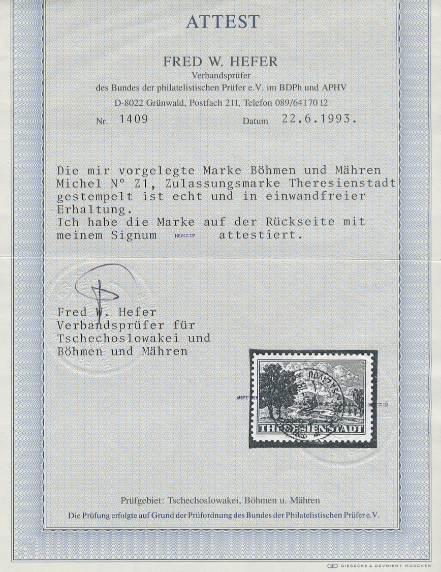 O Dt. Besetzung II WK - Böhmen Und Mähren - Zulassungsmarke (Theresienstadt-Marke): 1943, THERESIENSTA - Bezetting 1938-45