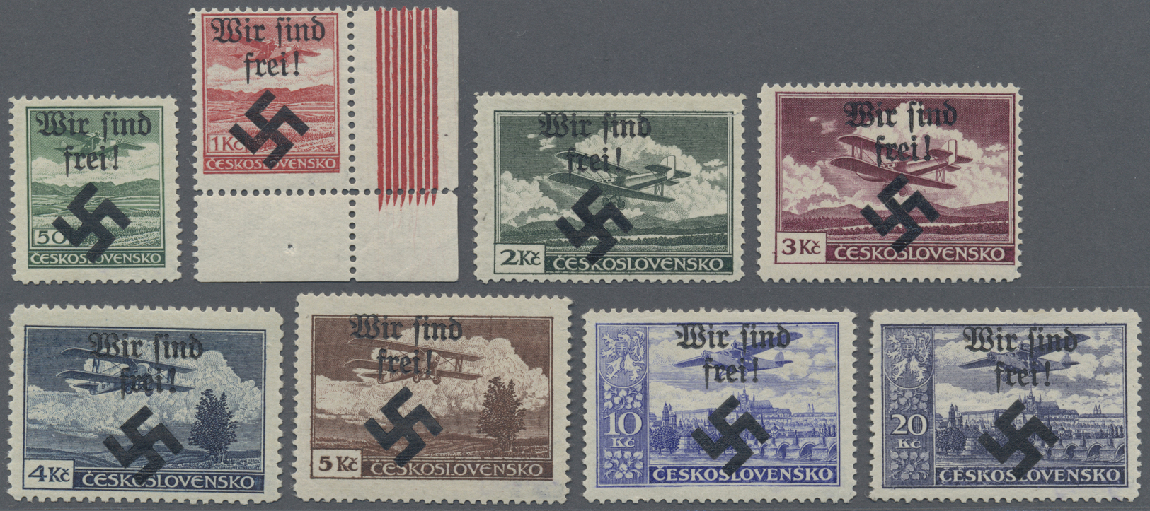 ** Dt. Besetzung II WK - Böhmen Und Mähren - Mährisch-Ostrau: 1939, Flugpostmarken Mit Aufdruck &bdquo;Wir Si - Occupation 1938-45