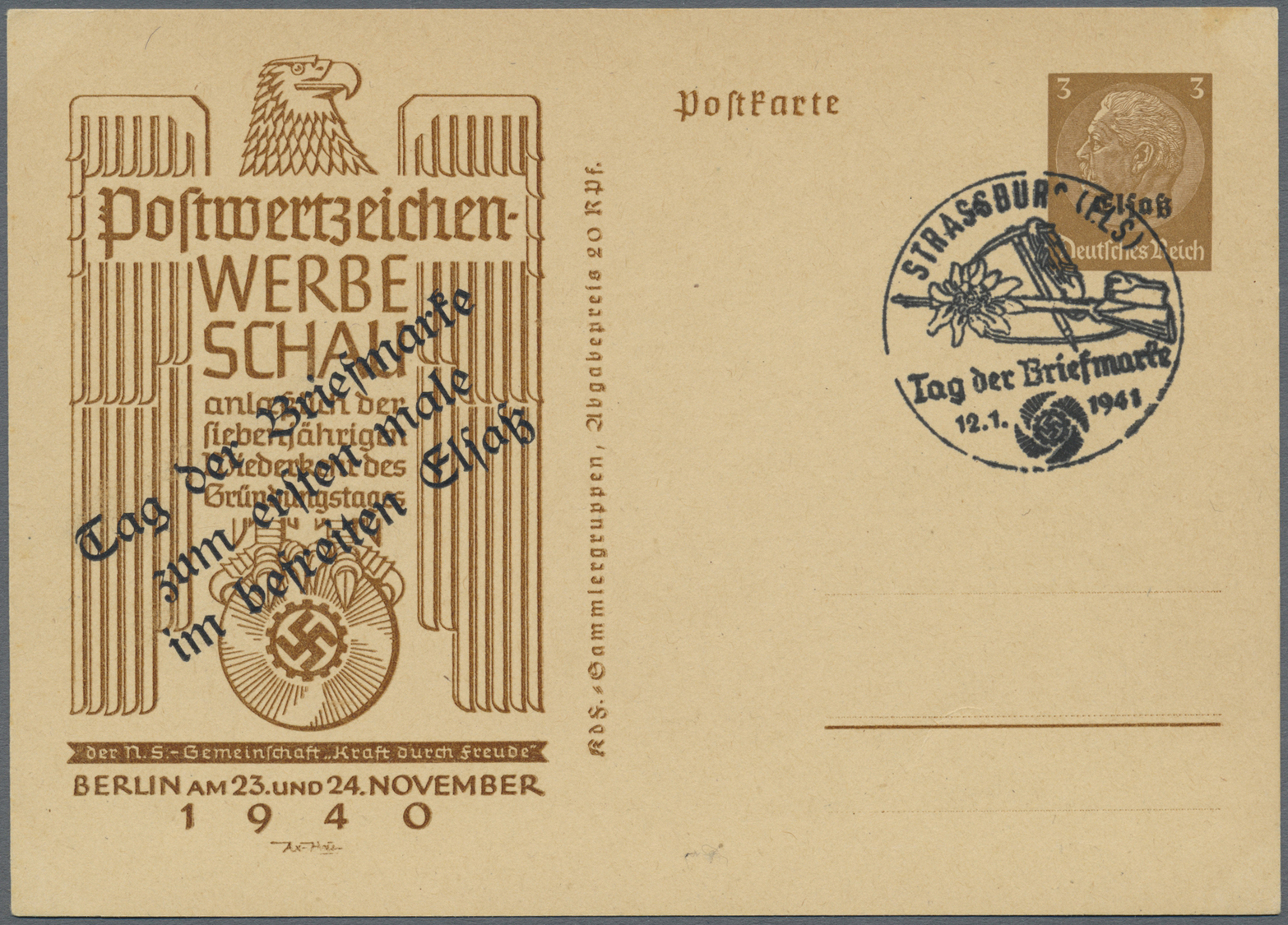 GA/TO Dt. Besetzung II WK - Elsass - Ganzsachen: 1941, "Tag Der Briefmarke ... Im Befreiten Elsaß", Privat - Bezetting 1938-45