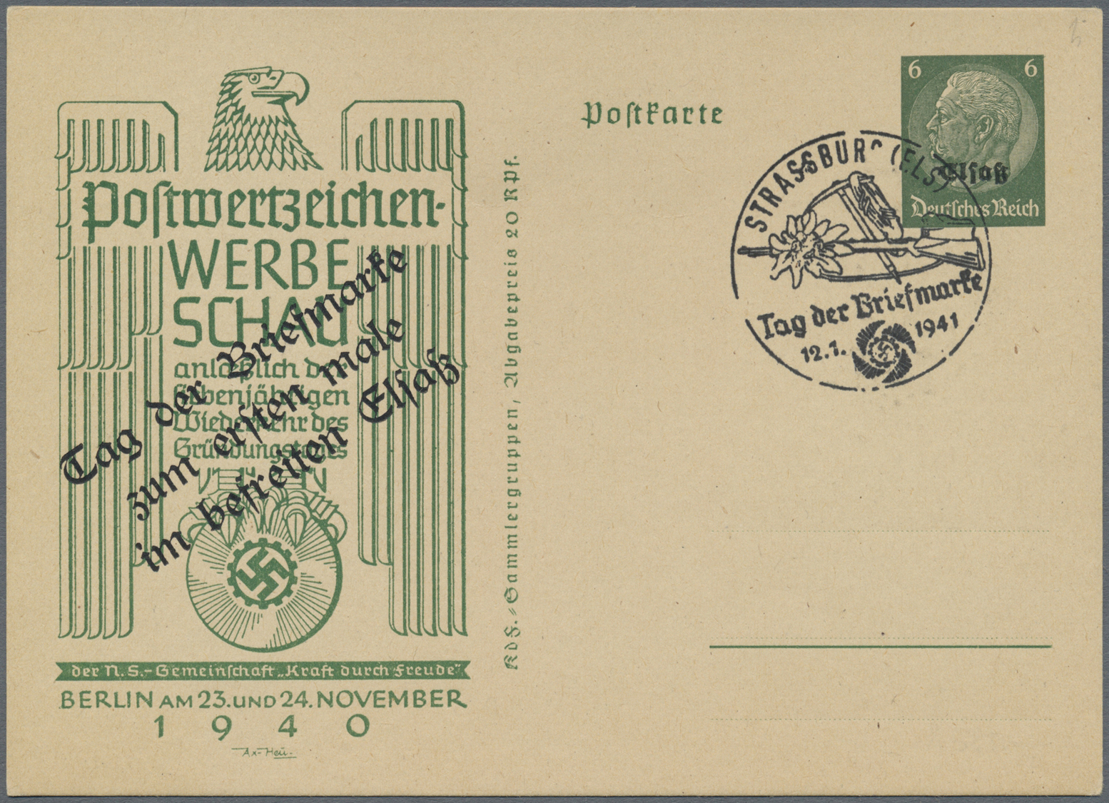 GA/TO Dt. Besetzung II WK - Elsass - Ganzsachen: 1941, "Tag Der Briefmarke ... Im Befreiten Elsaß", Privat - Occupation 1938-45