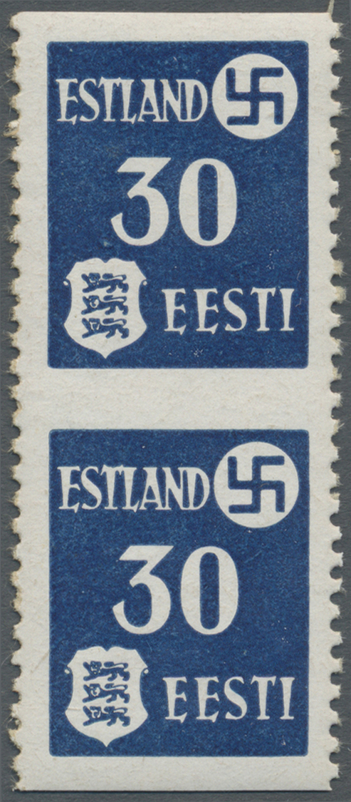 ** Dt. Besetzung II WK - Estland: 1941, 30 (K) Blau Waagerecht Ungezähntes, Senkrechtes Paar, Tadellos - Bezetting 1938-45