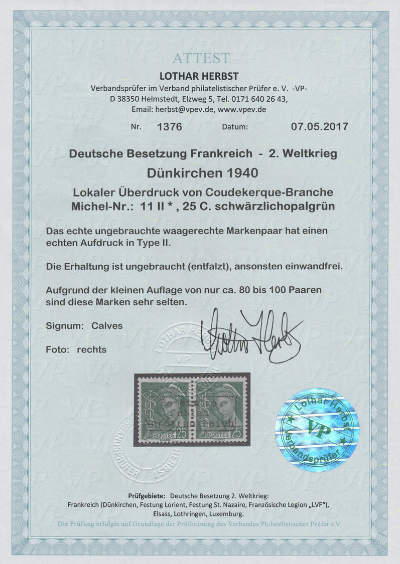 * Dt. Besetzung II WK - Frankreich - Dünkirchen: 1940, 25 C. Merkur Im Waagerechten Paar Mit Aufdruck - Occupation 1938-45