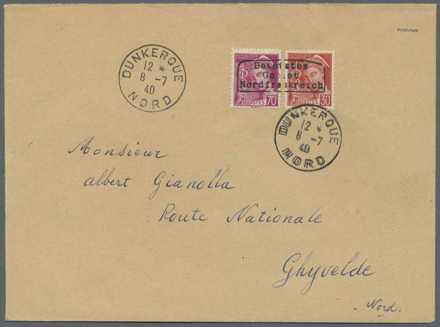 Br Dt. Besetzung II WK - Frankreich - Dünkirchen: 1940, 70 C. Und 30 C. Merkurkopf Mit übergehendem Auf - Occupation 1938-45