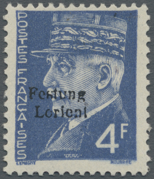 * Dt. Besetzung II WK - Frankreich - Festung Lorient: 1945, 4 Fr. Pétain Schwärzlichviolettultramarin, - Bezetting 1938-45