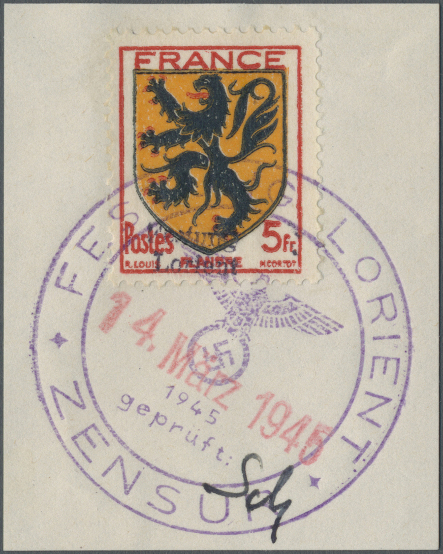 Brfst Dt. Besetzung II WK - Frankreich - Festung Lorient: 1945, 5 Fr. Provinzwappen Flandern Auf Kabinett- - Bezetting 1938-45