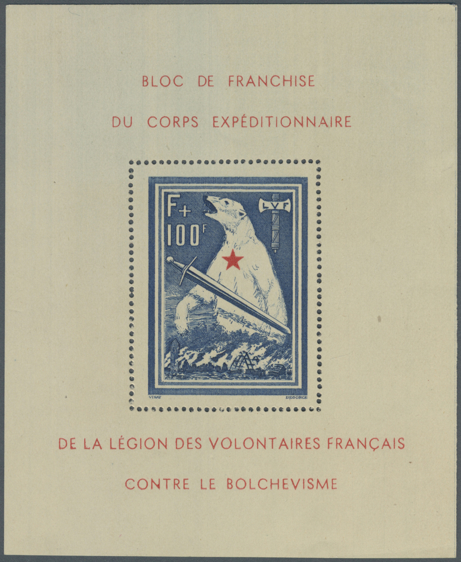 ** Dt. Besetzung II WK - Frankreich - Privatausgaben: Legionärsmarken: Eisbär-Block Mit Abart "Strich I - Occupation 1938-45