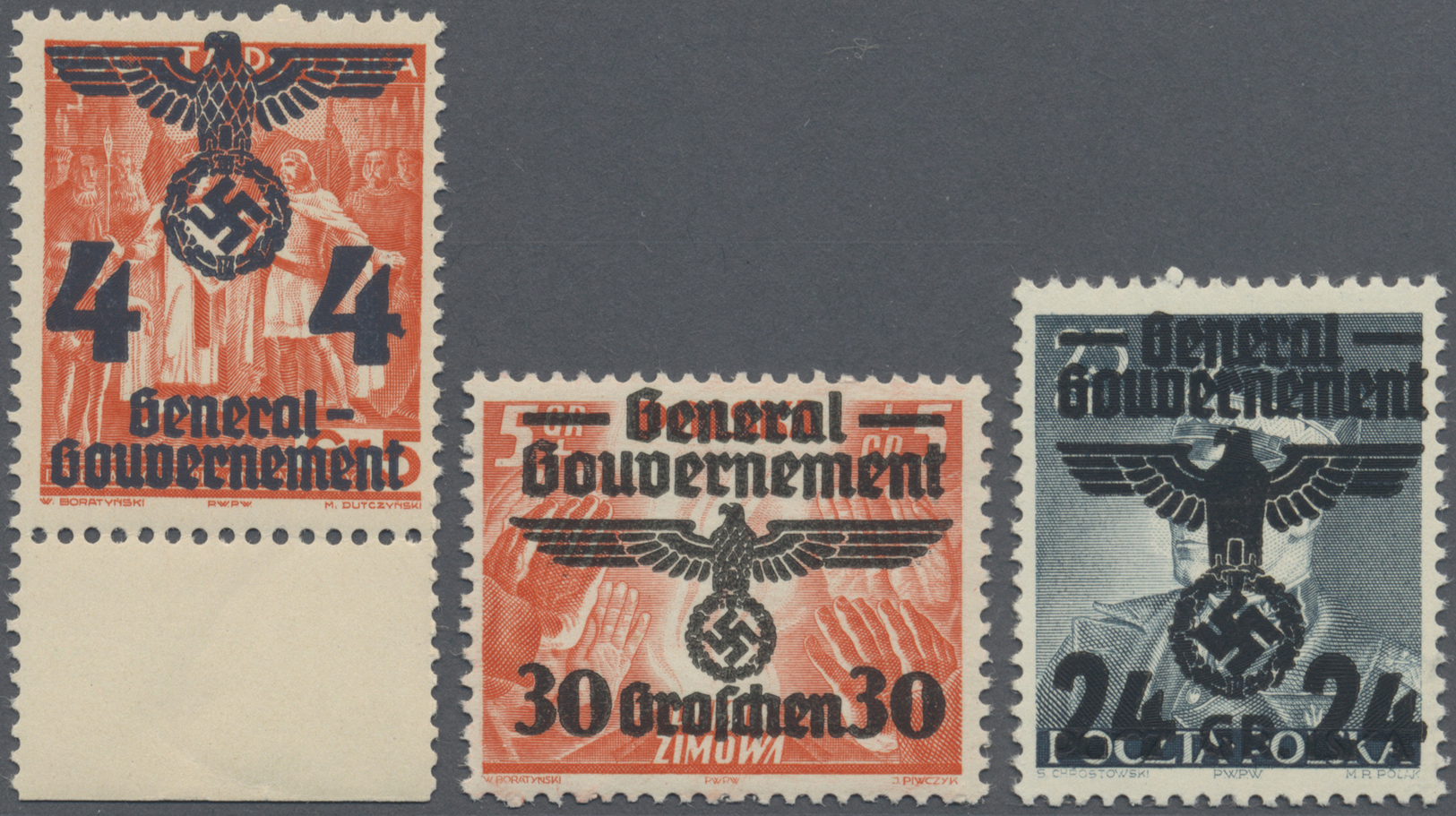 ** Dt. Besetzung II WK - Generalgouvernement: 1940, 33 Verschiedene Ausgaben Mit Plattenfehlern, Dabei - Bezetting 1938-45