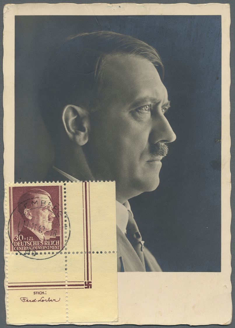 Br Dt. Besetzung II WK - Generalgouvernement: 1942. Foto-Maximumkarte "Hitler" Mit Pass. Marke 30gr+1zl - Occupazione 1938 – 45