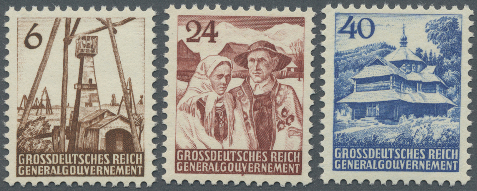 ** Dt. Besetzung II WK - Generalgouvernement: 1944, 6 Gr Bis 40 Gr. Land Und Leute, 3 Postfrische Prach - Occupation 1938-45