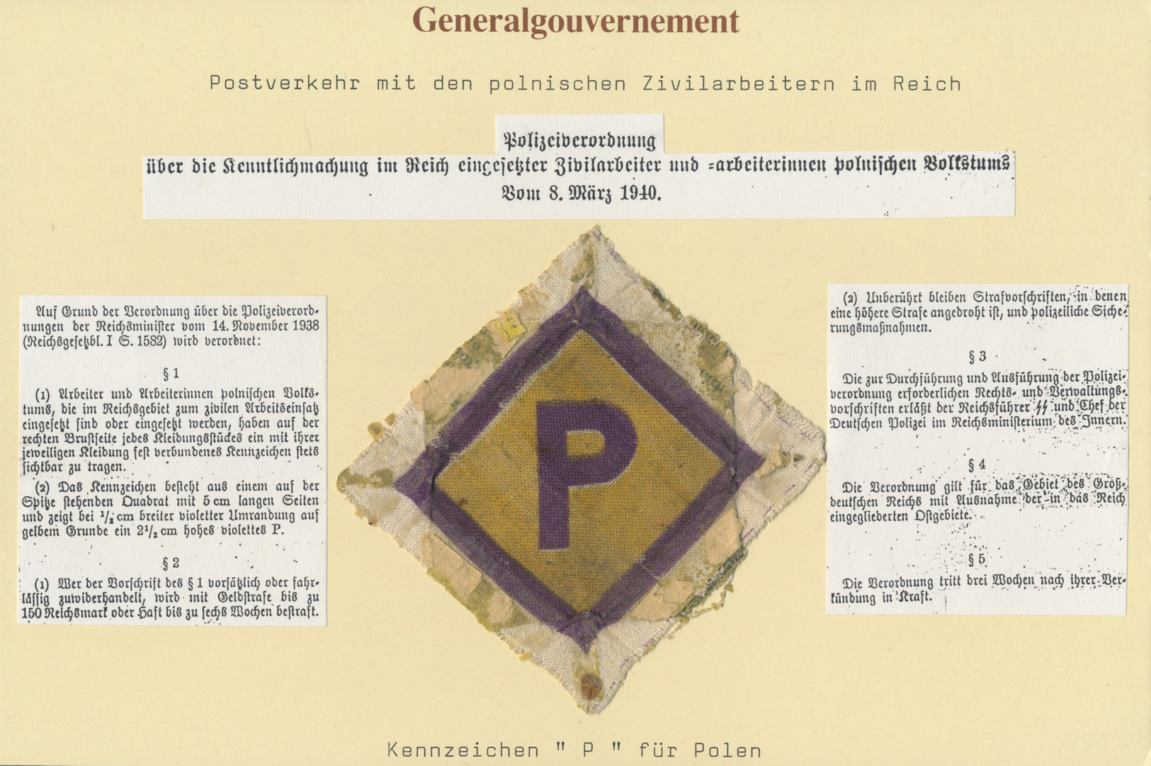 Dt. Besetzung II WK - Generalgouvernement: 1940. Stoffaufnäher Quadratisch Auf Eine Ecke Gestellt Mi - Bezetting 1938-45