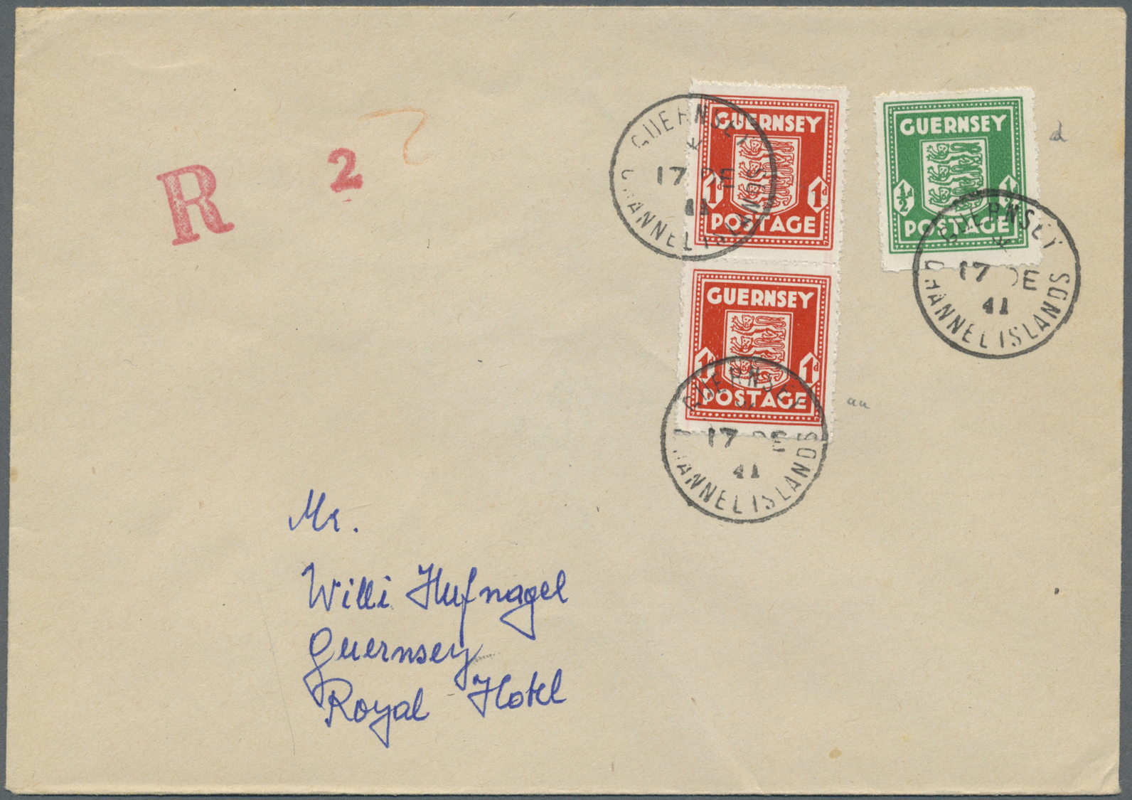 Br Dt. Besetzung II WK - Guernsey: 1941, 1/2 P Grün Im Senkrechten 3er-Streifen Und 1 Penny Als 4-er Bl - Occupation 1938-45