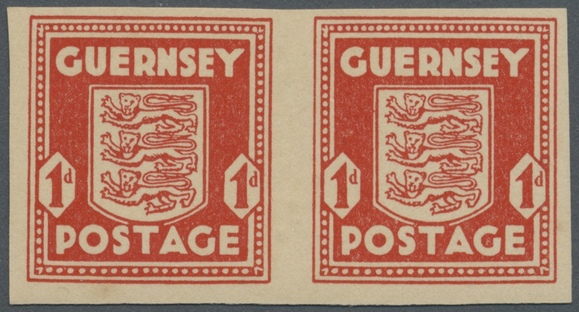 ** Dt. Besetzung II WK - Guernsey: 1941, 1 Penny Wappen Als Postfrischen Waagerechtes Paar, Nicht Durch - Bezetting 1938-45