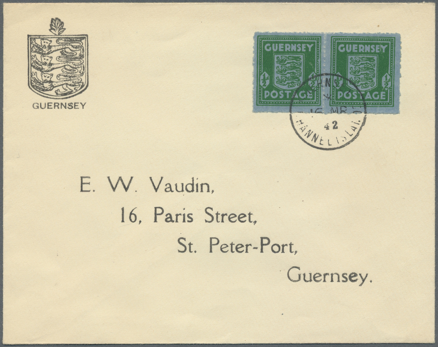 **/Br Dt. Besetzung II WK - Guernsey: 1942, 1/2 P. Grün Und 1 Penny Auf Bläulichem Banknotenpapier Postfri - Occupation 1938-45