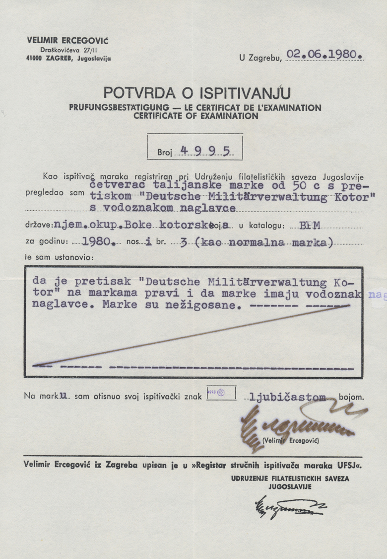 ** Dt. Besetzung II WK - Kotor: 1944, Freimarken Von Italien Mit Aufdruck Als Postfrische Zusammenstell - Occupation 1938-45