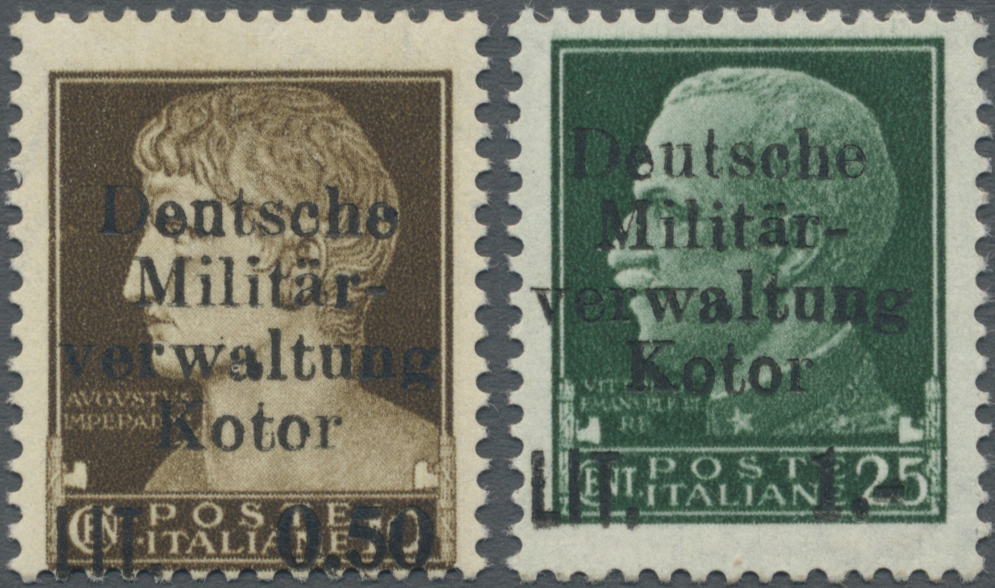 ** Dt. Besetzung II WK - Kotor: 1944. Freimarken "0.50 L Auf 10 C" Und "1 L Auf 25 C" Mit Aufdrucken In - Bezetting 1938-45