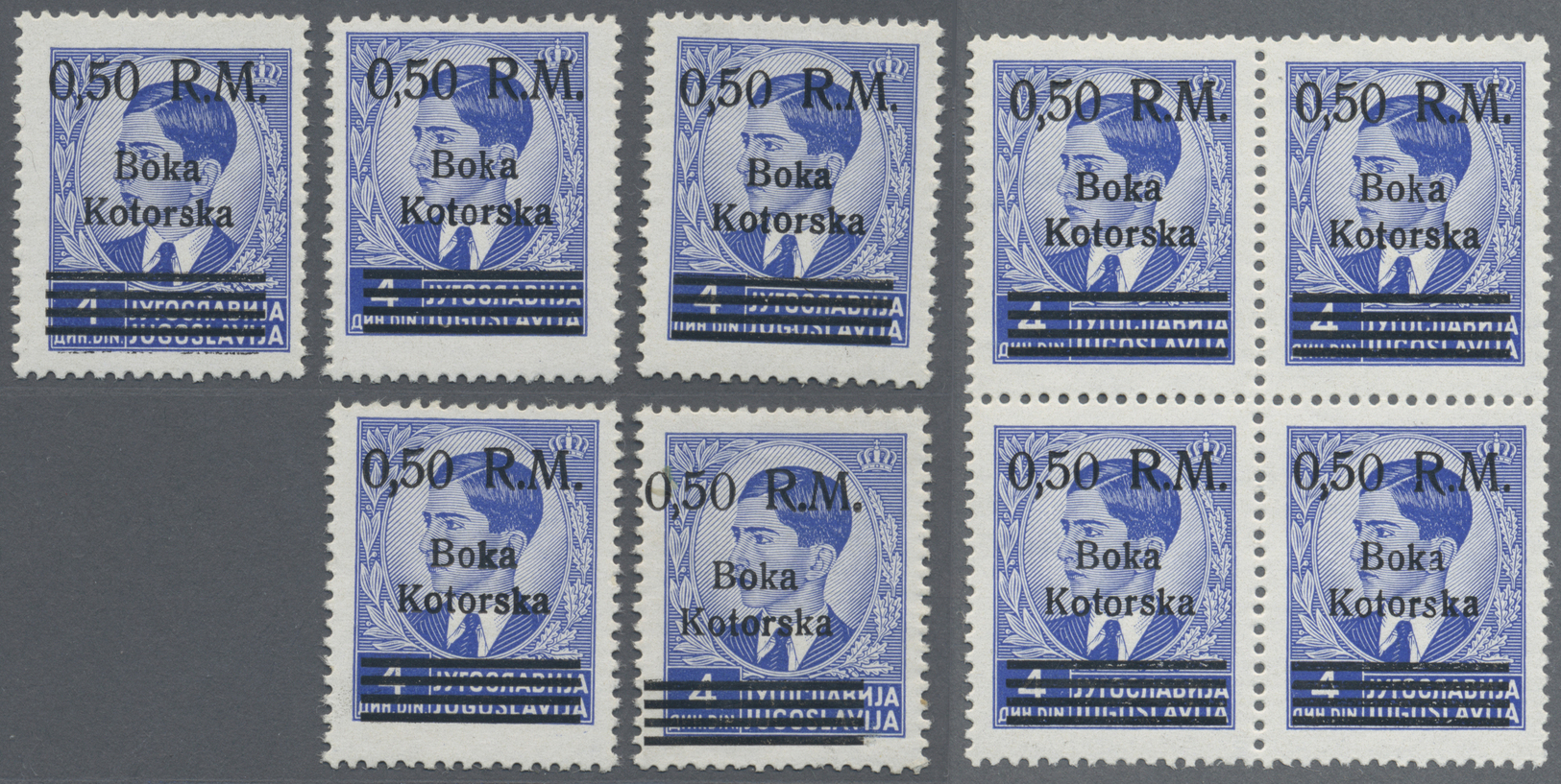** Dt. Besetzung II WK - Kotor: 1944. Freimarke 0,50 R.M. Auf 4 Dinar Als Postfrischer 4-er Block (Feld - Bezetting 1938-45