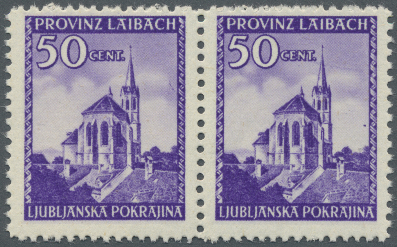 ** Dt. Besetzung II WK - Laibach: 50 C. "Farbstrich Rechts Vom Kirchturm". Extrem Seltene Abart In Best - Occupation 1938-45