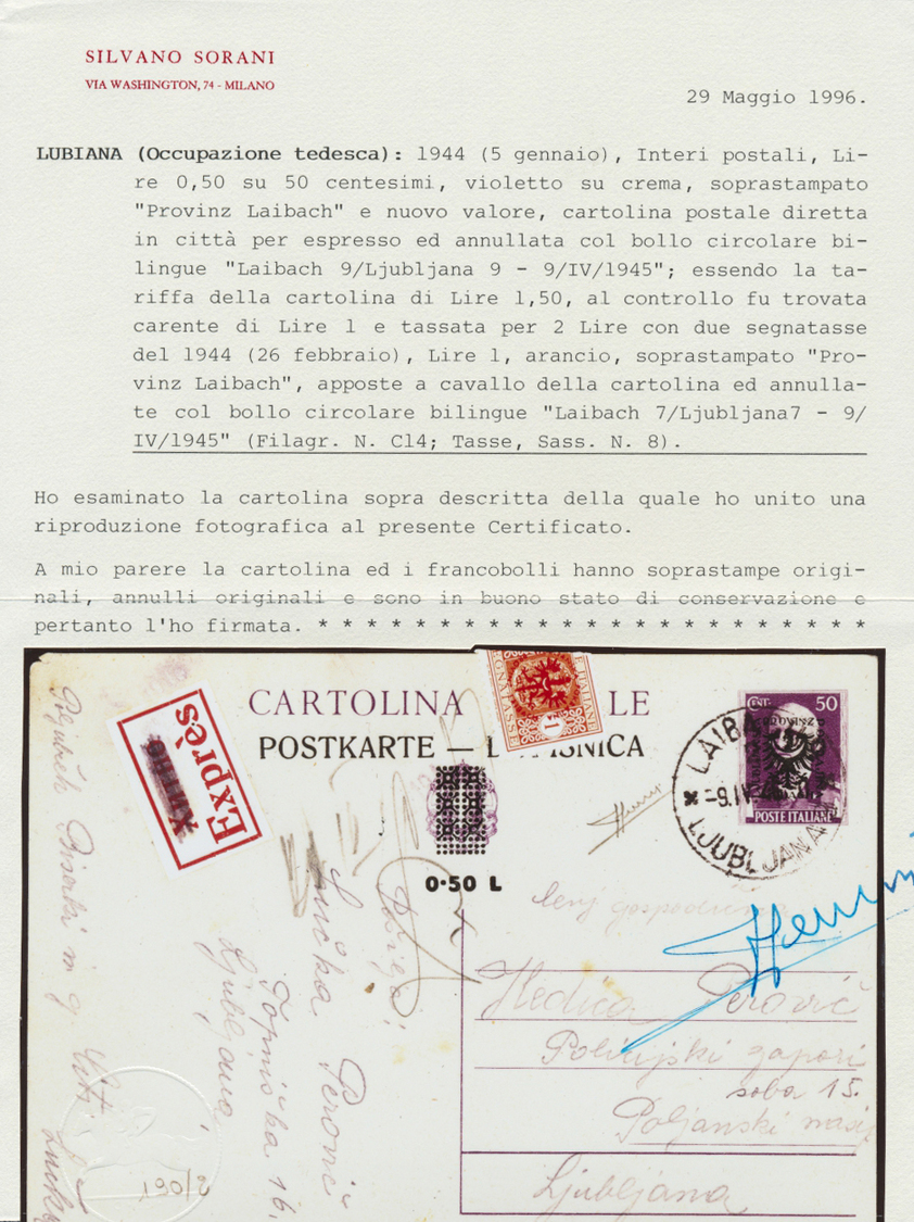 GA Dt. Besetzung II WK - Laibach - Ganzsachen: 1945. Postkarte 0.50 L Auf 50 C Violett Orts-Express-Kar - Bezetting 1938-45