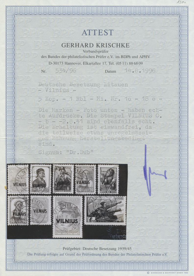 O Dt. Besetzung II WK - Litauen: 1941, Freimarken Und Sondermarken 5 K Bis 1 R Mit Aufdruck "VILNIUS" - Occupation 1938-45