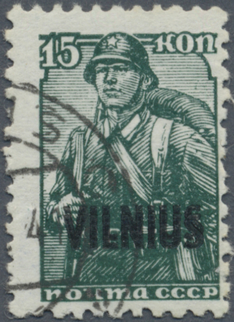 O Dt. Besetzung II WK - Litauen: 1941, 15 K. Graugrün, Mit Doppeltem Aufdruck &bdquo;VILNIUS&rdquo;, Gestempelt, D - Bezetting 1938-45