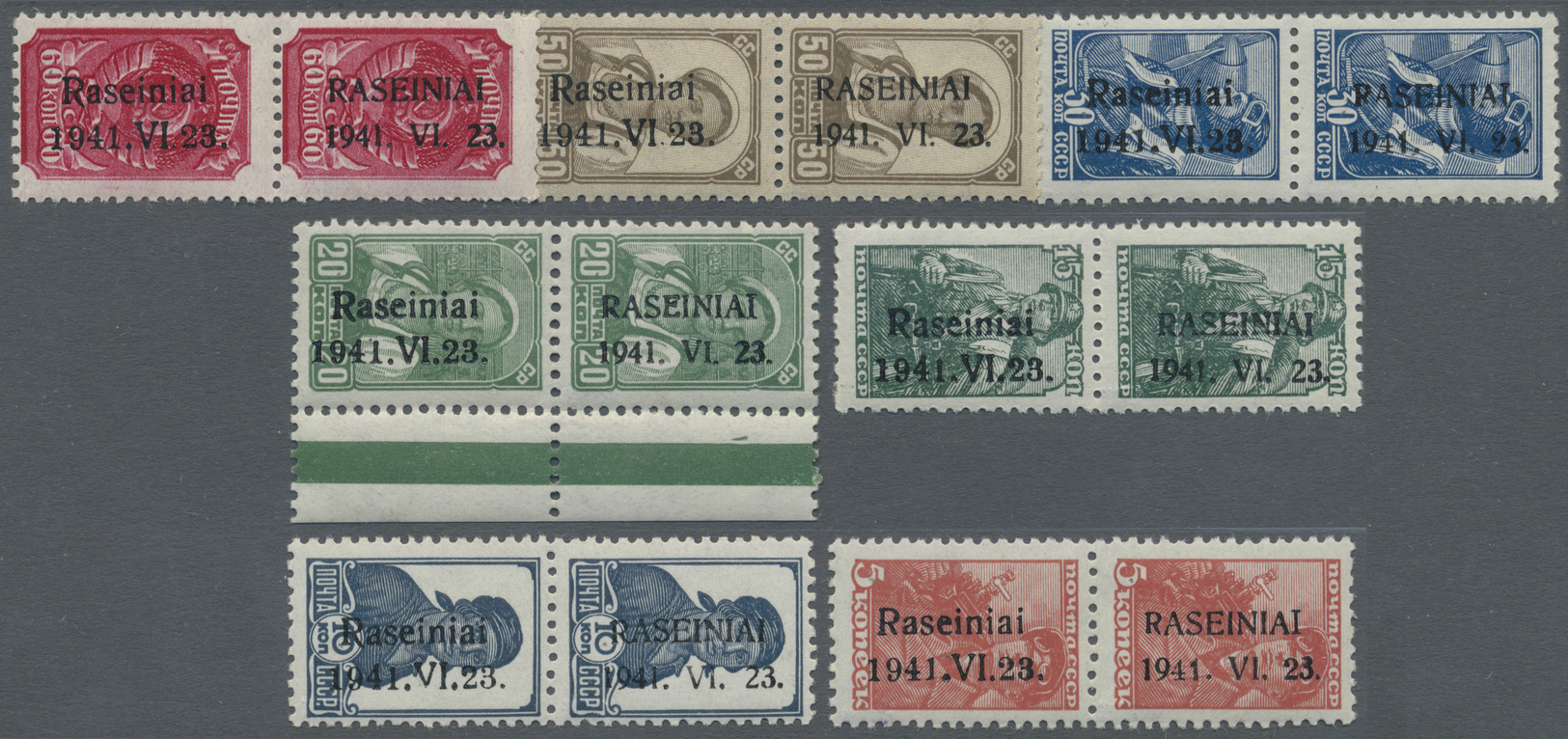 ** Dt. Besetzung II WK - Litauen - Rossingen (Raseiniai): 1941, Kompl. Freimarken-Ausgabe Mit Allen 3 A - Occupation 1938-45