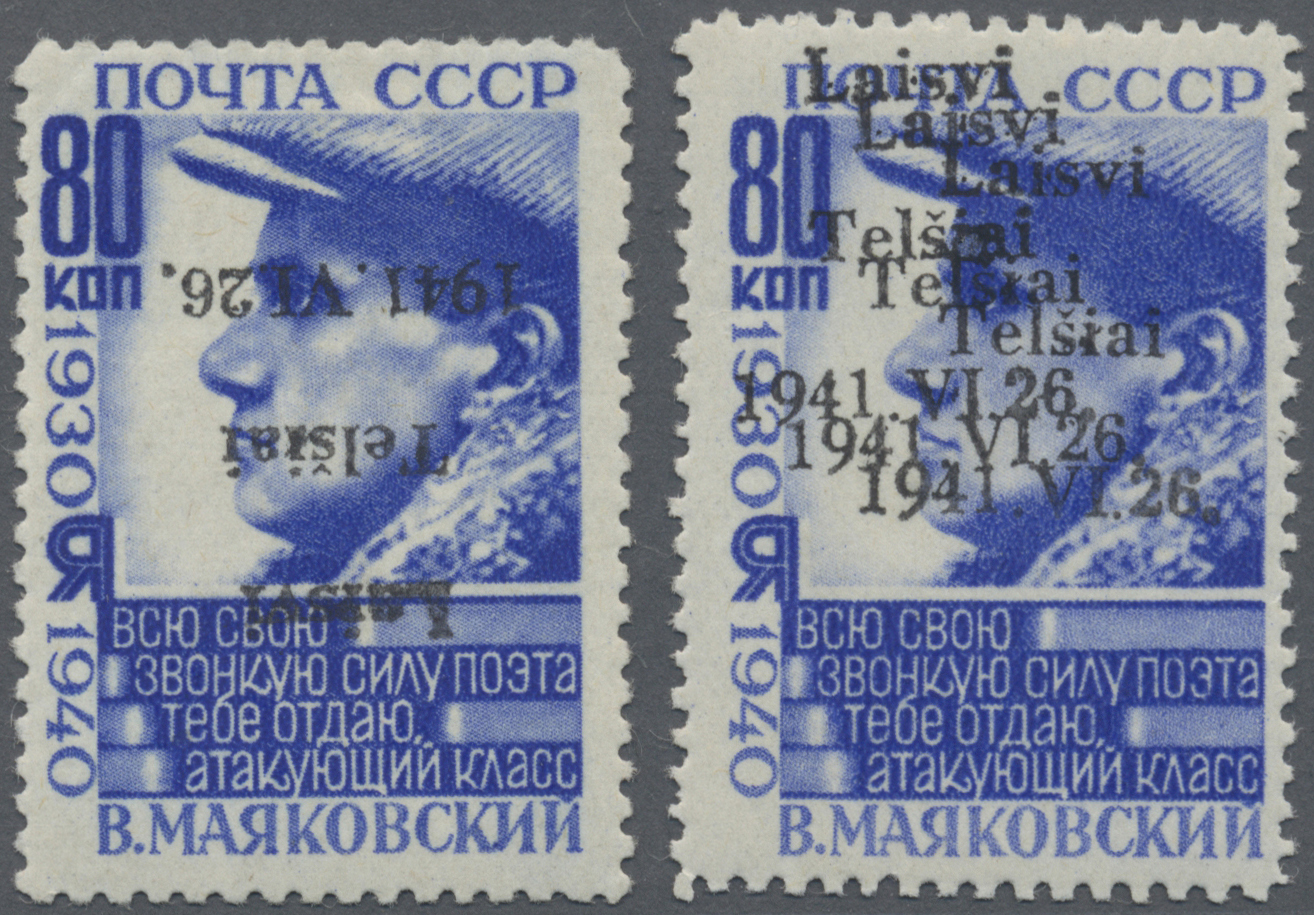 **/* Dt. Besetzung II WK - Litauen - Telschen (Telsiai): 1940, Sondermarke Majakowski 80 K. Ultramarin, E - Occupation 1938-45