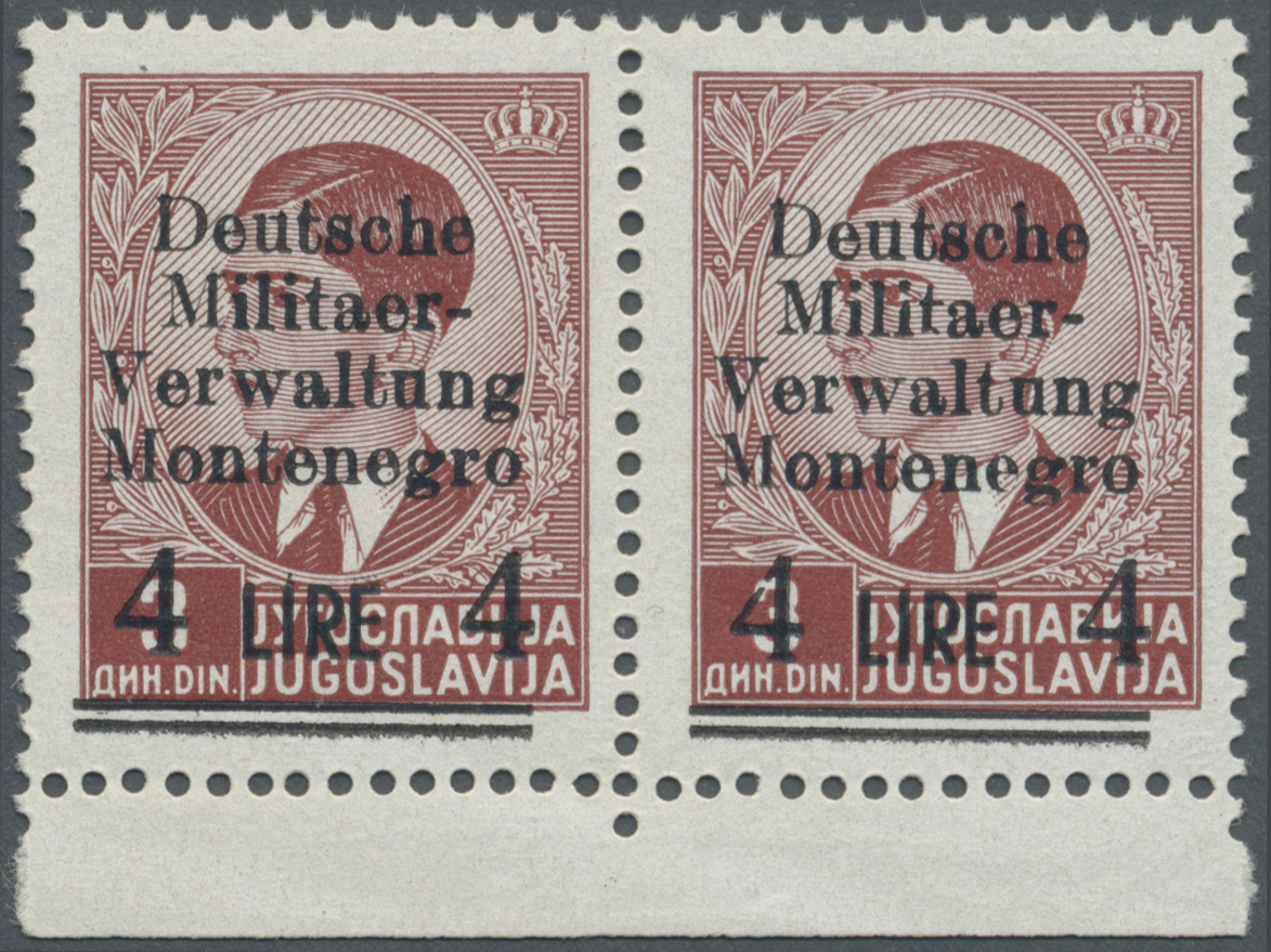 ** Dt. Besetzung II WK - Montenegro: 1943, Freimarken 3 Din Mit Aufdruck 4 Lire Als Postfrisches Paar, - Bezetting 1938-45