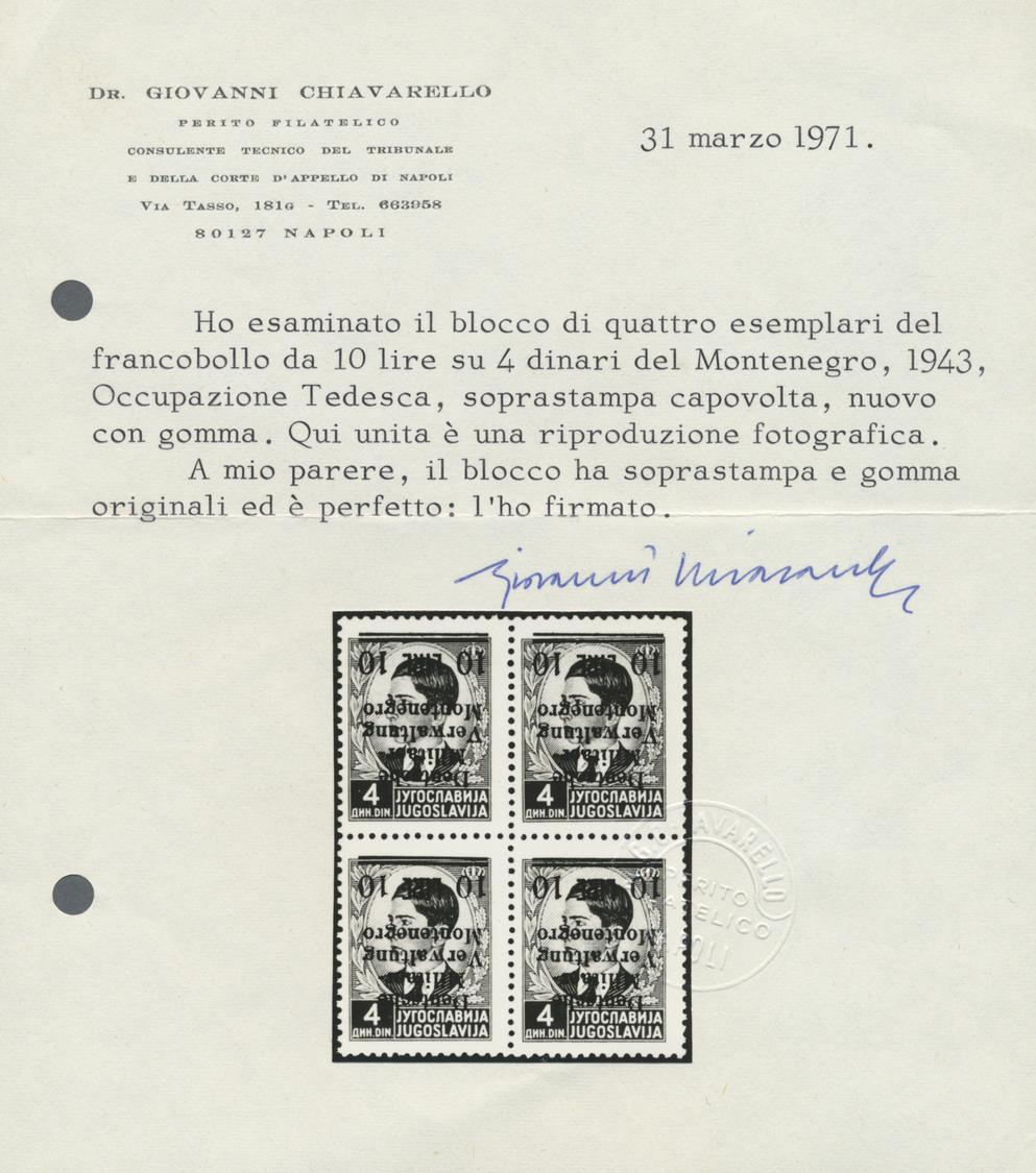 ** Dt. Besetzung II WK - Montenegro: 1944, 10 L. Auf 4 Din. Freimarke Von Jugoslawien Mit Aufdruck Als - Occupation 1938-45