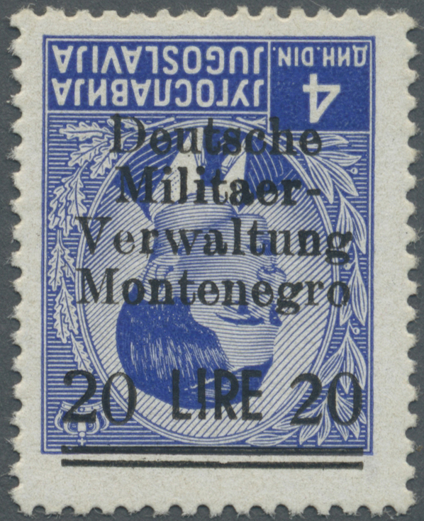 ** Dt. Besetzung II WK - Montenegro: 1943, 20 L. Auf 4 Dinar Als Postfrischer Einzelwert In Der Type "I - Bezetting 1938-45