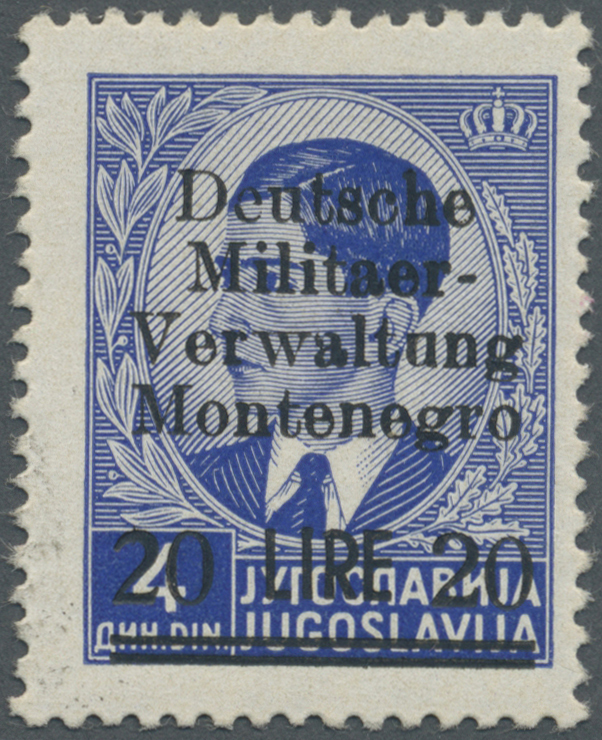 ** Dt. Besetzung II WK - Montenegro: 1943, 20 L. Auf 4 Dinar Als Postfrischer Einzelwert In Der Type "I - Occupazione 1938 – 45