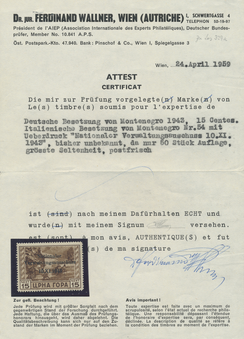 ** Dt. Besetzung II WK - Montenegro: 1943, 15 Cent. Freimarke Mit Aufdruck Postfrisch. Wie In Der Miche - Bezetting 1938-45