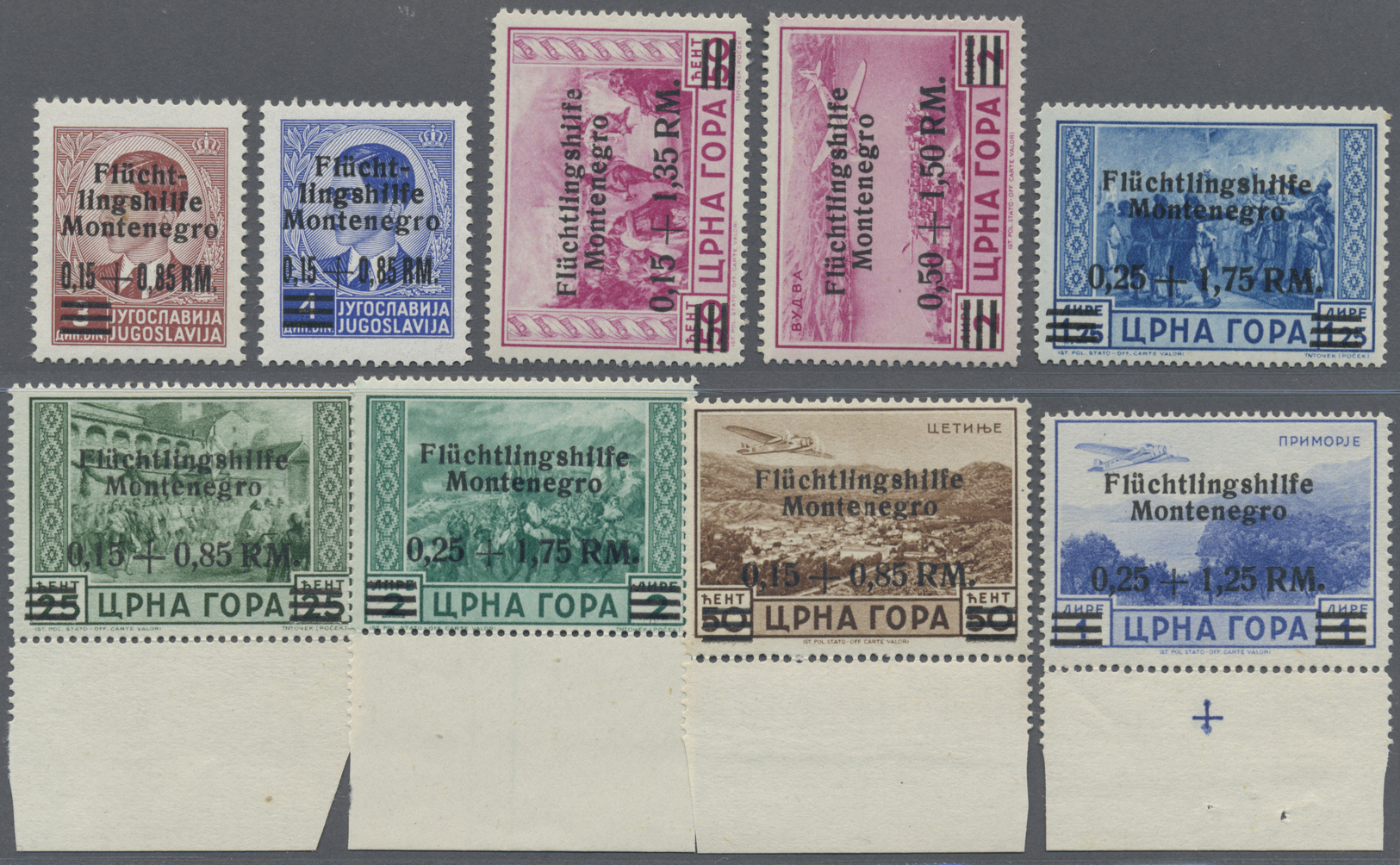 ** Dt. Besetzung II WK - Montenegro: 1944, 0,15+0,85 RM - 0,50+1,50 RM Flüchtlingshilfe Als Postfrische - Occupation 1938-45