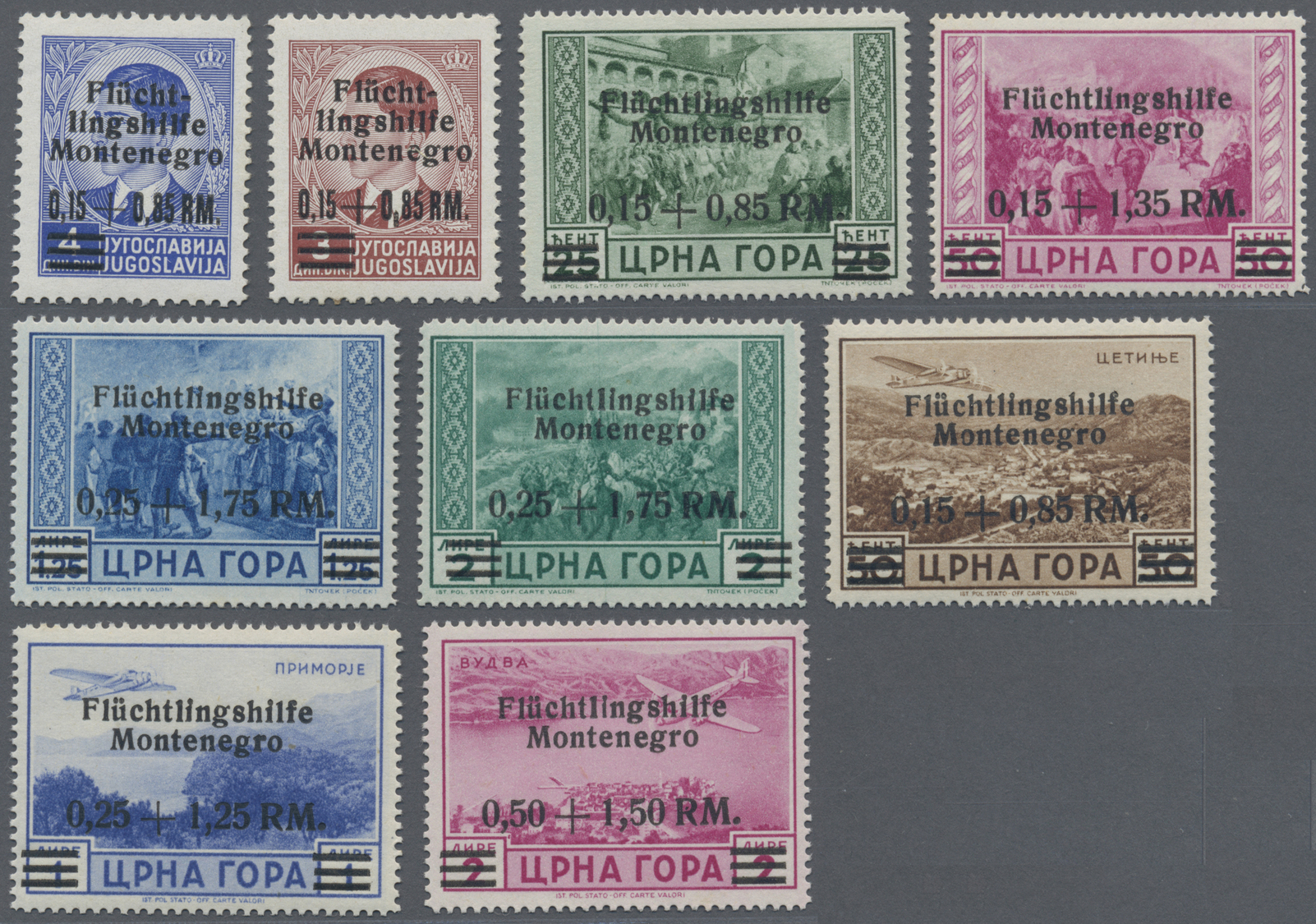 ** Dt. Besetzung II WK - Montenegro: 1944, Flüchtlingshilfe-Aufdruck Kompl. Ausgabe Mit Luftpost, Saube - Bezetting 1938-45