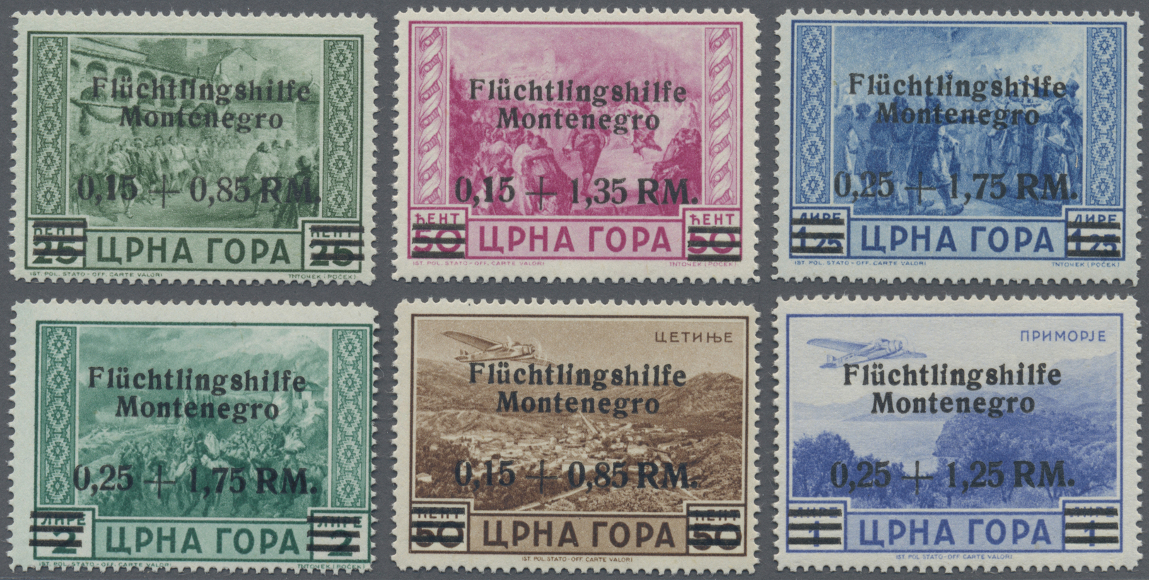 ** Dt. Besetzung II WK - Montenegro: 1944, 0,15+0,85 RM - 0,25+1,25 RM Flüchtlingshilfe Als Postfrische - Occupation 1938-45