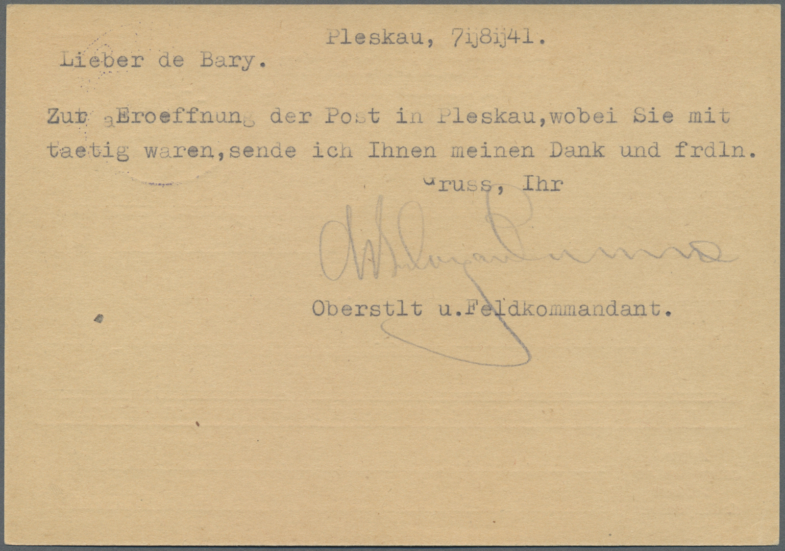 GA Dt. Besetzung II WK - Russland - Pleskau - Ganzsachen: 1941, 20 Kop. Rot Mit Werbespruch 4 Und Schrä - Occupation 1938-45