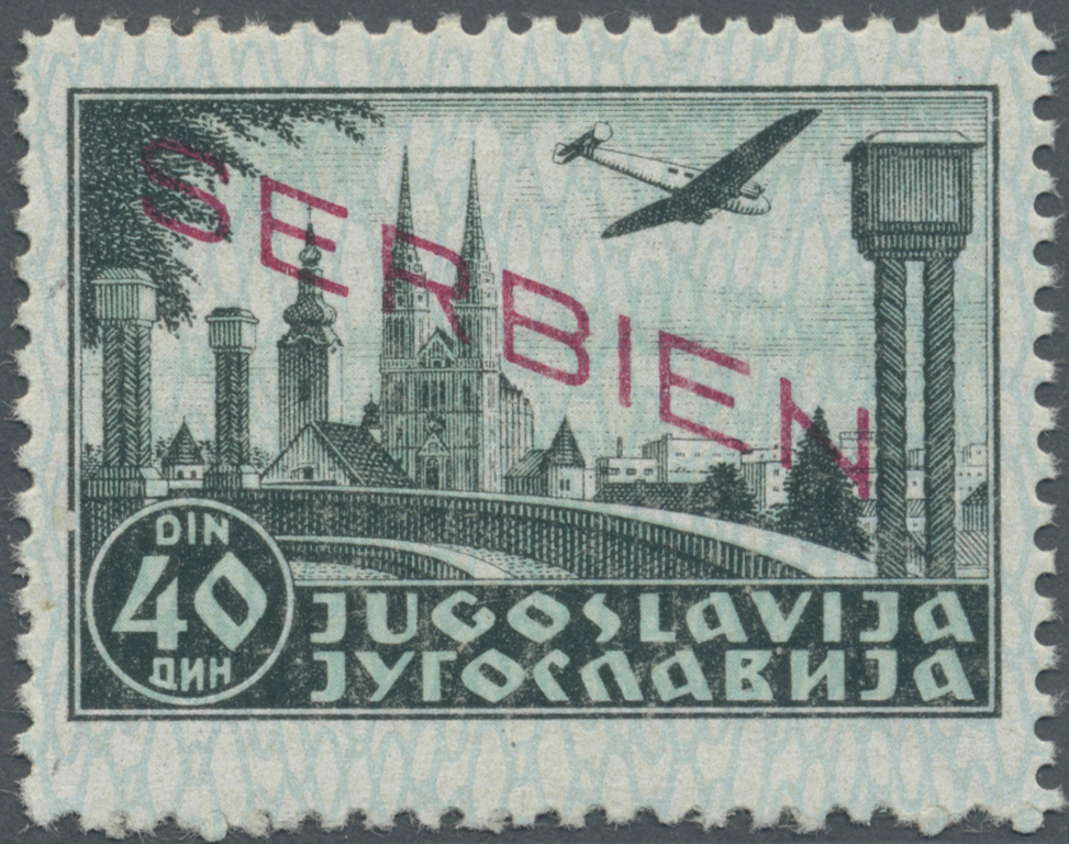 ** Dt. Besetzung II WK - Serbien: 1941, Flugpost: Neuauflagen Der Flugpostmarken Von Jugoslawien, 40 Di - Occupazione 1938 – 45