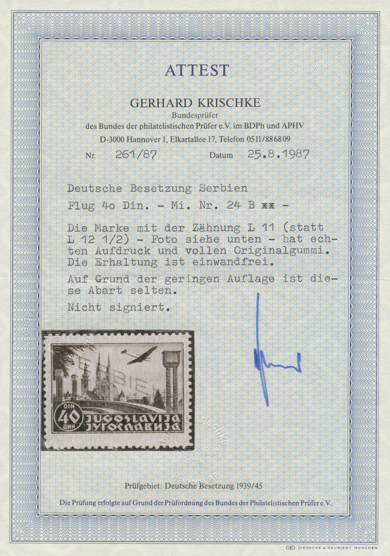 ** Dt. Besetzung II WK - Serbien: 1941, Flugpost: Neuauflagen Der Flugpostmarken Von Jugoslawien, 40 Di - Occupazione 1938 – 45