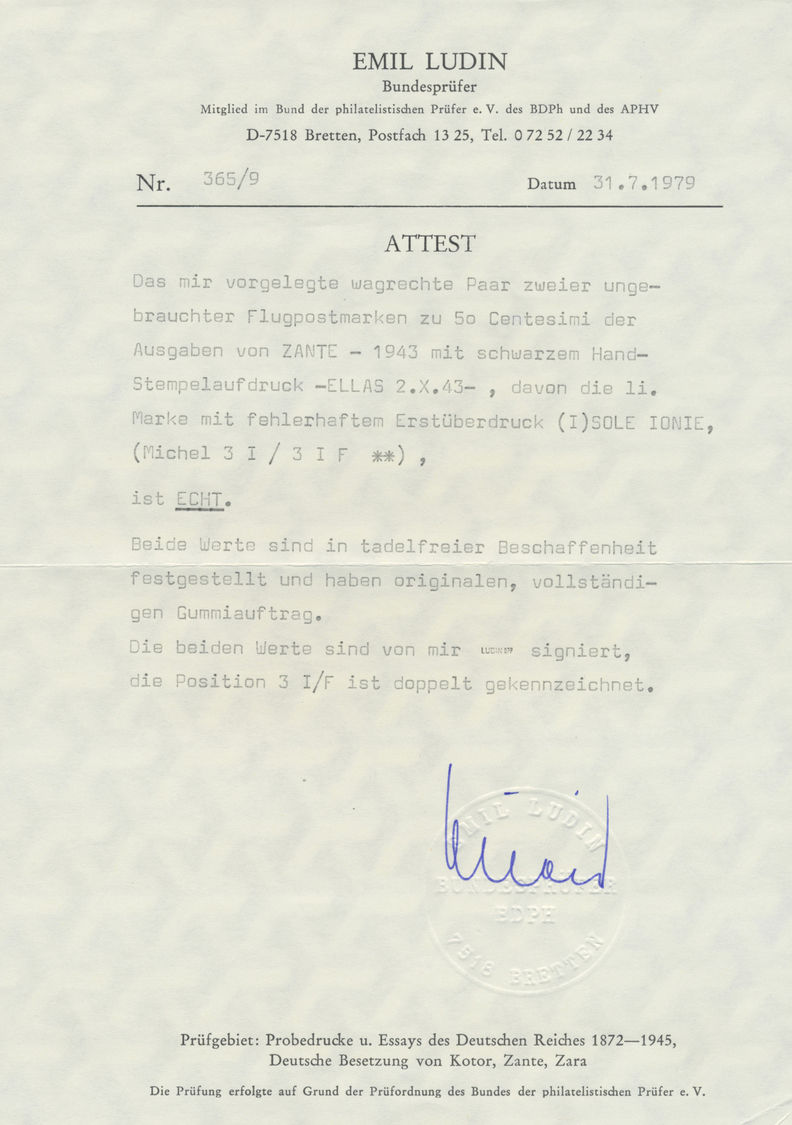** Dt. Besetzung II WK - Zante: 1943, 50 C. Flugpost Postfrisch Im Doppelstück Mit Schwarzem Handstempe - Occupation 1938-45