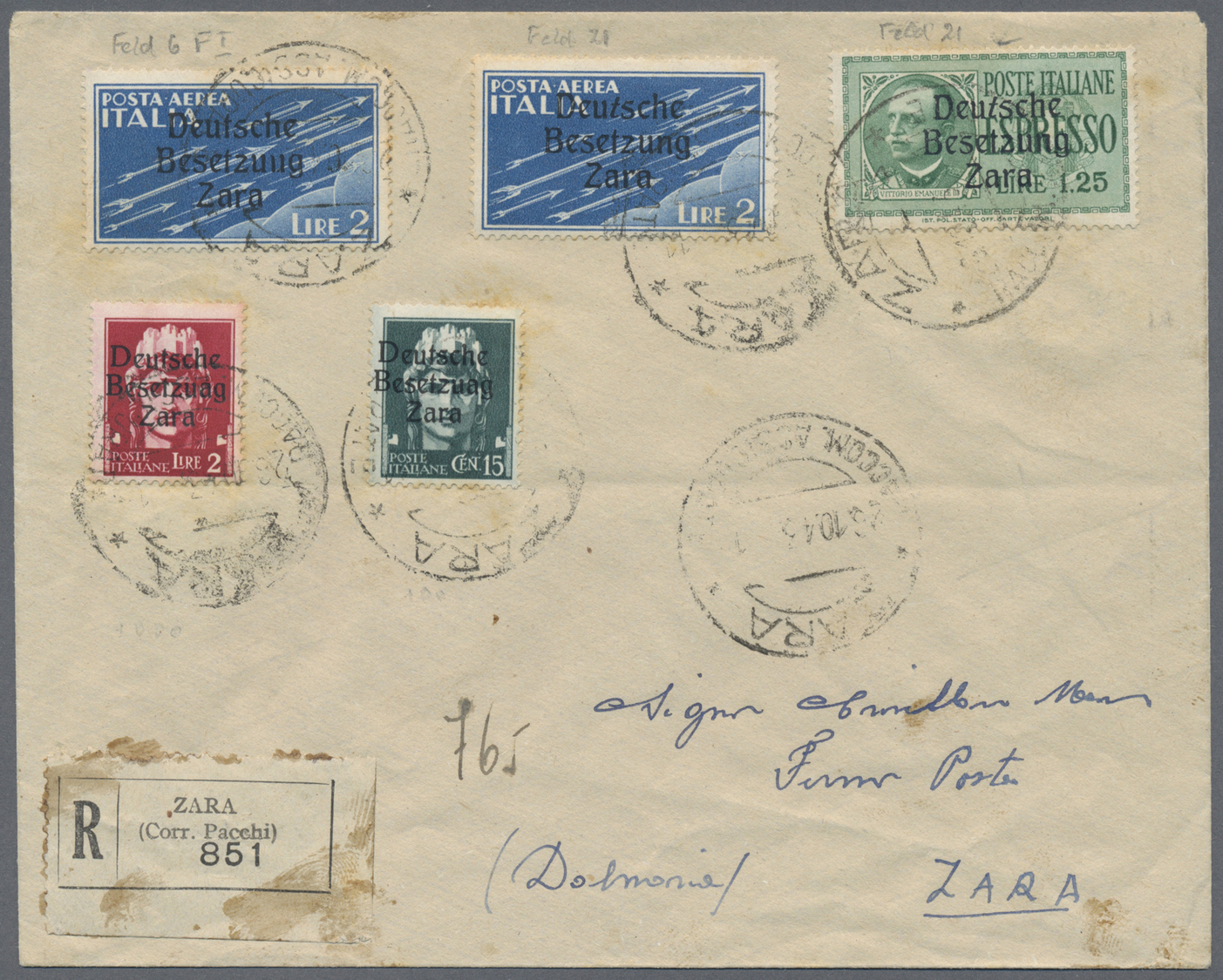 Br Dt. Besetzung II WK - Zara: 1943, 15 Cent., 2 Lire, 1,25 Lire Eilmarke Und 2 X 2 Lire Flugpostmarke - Bezetting 1938-45