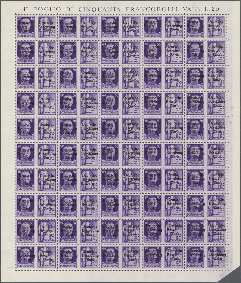 (*) Dt. Besetzung II WK - Zara: 1943, 50 C Mit Nebenfeld "Stahlhelm" Als Kompletter Bogen Ohne Gummierun - Bezetting 1938-45