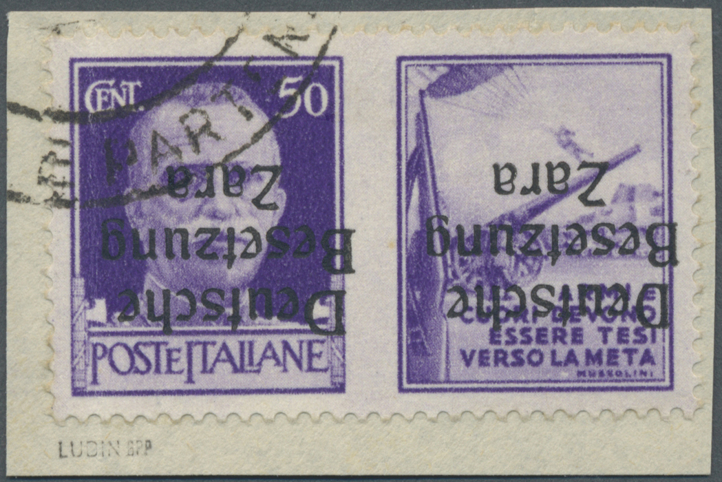 Brfst Dt. Besetzung II WK - Zara: 1943, 50 C Mit Nebenfeld "Artillerie" Mit Kopfstehendem Aufdruck "Deutsc - Occupation 1938-45