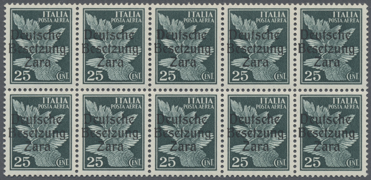 ** Dt. Besetzung II WK - Zara: 1943, 25 Cent. Flugpostmarke Mit Aufdruck Als Postfrischer 10-er Block T - Bezetting 1938-45